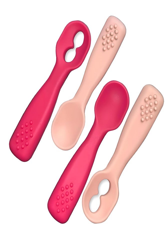 SPERRIC Silicone Baby Spoon Set | Baby Spoons Self Feeding 6 Months | BPA Free Baby Led Weaning Spoons Stage 1 & 2 for Kids 6+ Months | Silicone Baby Feeding Spoon Set - 4 Spoons, Dark/Light Pink - Image 1